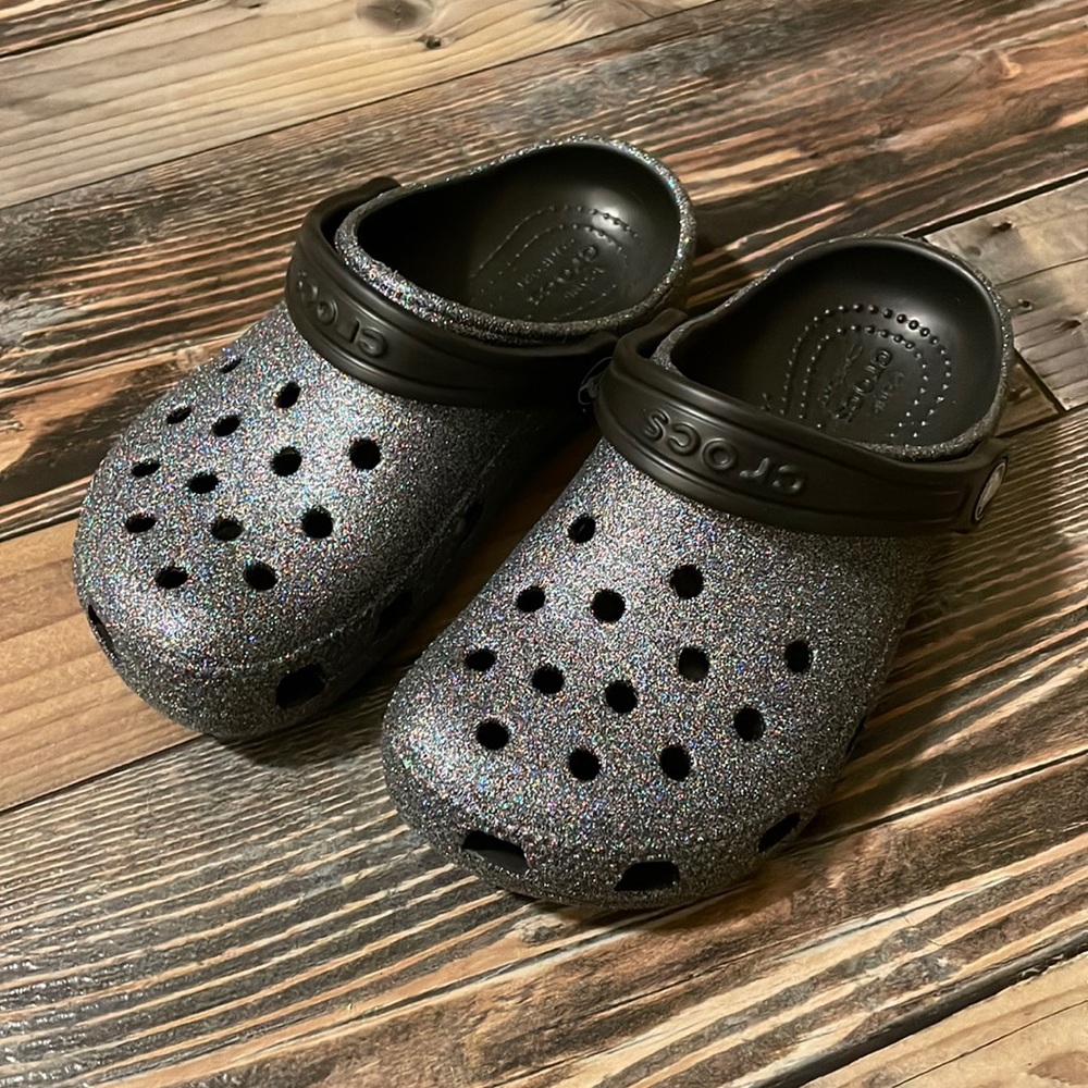 Black Glitter Crocs Little kid Girls size 11